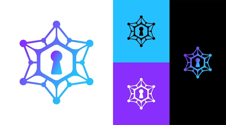Vettore concetto di progettazione del logo della tecnologia del sistema della chiave di sicurezza esagonale