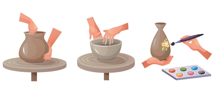 Vettore concetto di progettazione grafica dell'illustrazione dei passaggi del mestiere dell'officina di hobby della ceramica fatta a mano