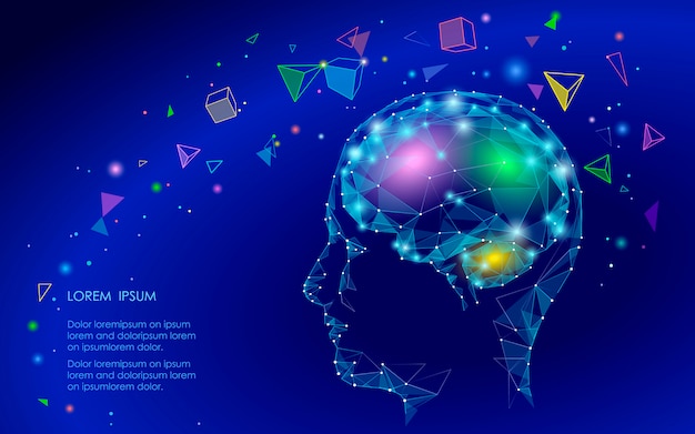 Concetto di realtà virtuale del cervello astratto basso poli, forme poligonali geometriche