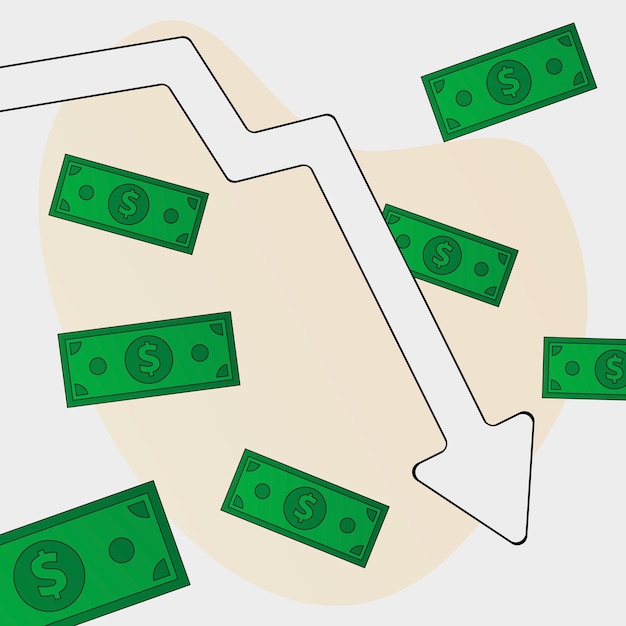 Concetto di recessione economica con caduta del denaro