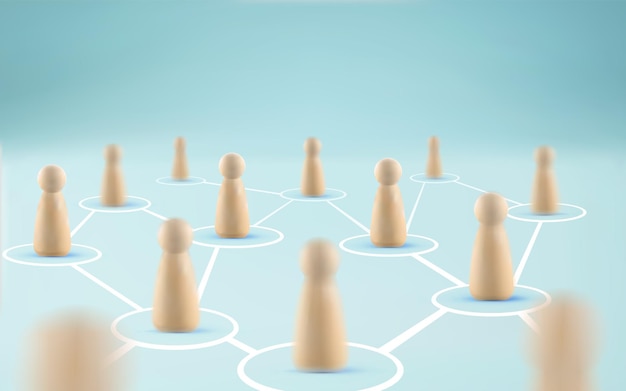 Concetto di rete di persone Figure in legno Comunicazione internet online social media