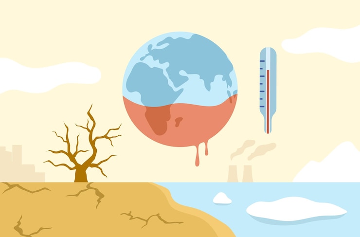 Vettore concetto di riscaldamento globale cambiamento climatico scioglimento dei ghiacci siccità illustrazione vettoriale