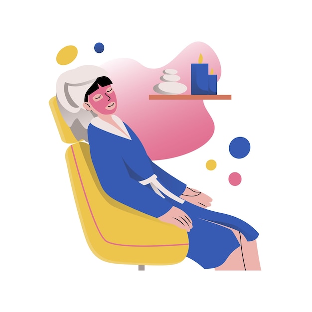 Concetto di salute mentale con la scena della gente nel design del cartone animato piatto La ragazza fa procedure di bellezza