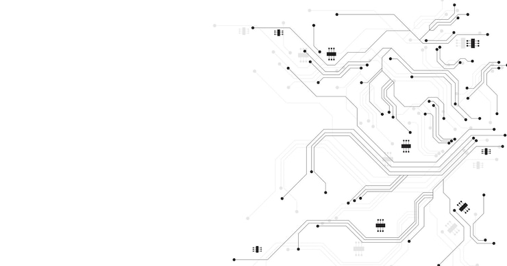 Vettore concetto di schema elettrico nero della tecnologiasistema di connessione del circuito stampato hightechtecnologia astratta vettoriale su sfondo bianco