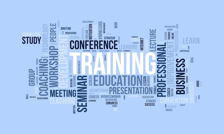Vettore concetto di sfondo della nuvola di parole per la formazione sviluppo professionale della carriera con l'illustrazione del vettore dello studio delle abilità della conferenza del seminario aziendale