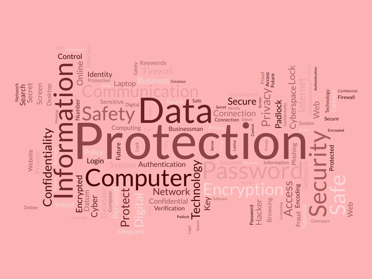 Vettore concetto di sfondo della nuvola di parole per la protezione dei dati crittografia della tecnologia di rete di sicurezza digitale dell'illustrazione del vettore di sicurezza del cloud informatico
