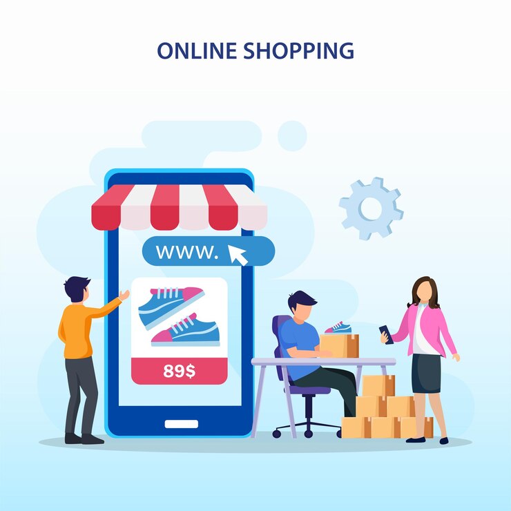 Vettore concetto di shopping online concetto di e-commerce acquisto online negozio online applicazione negozio vettore