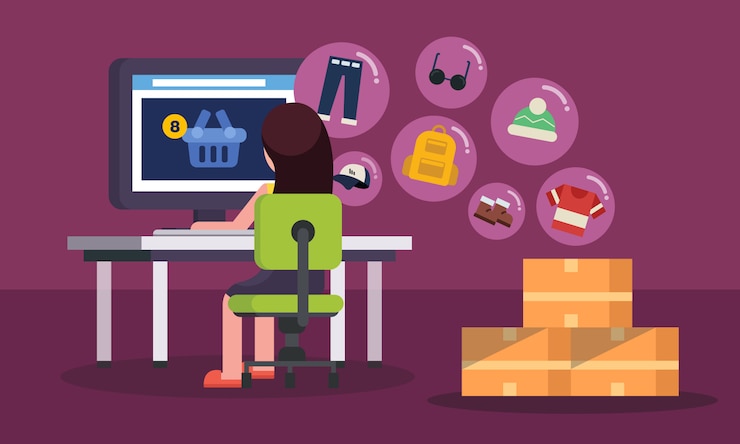 Vettore concetto di shopping store online