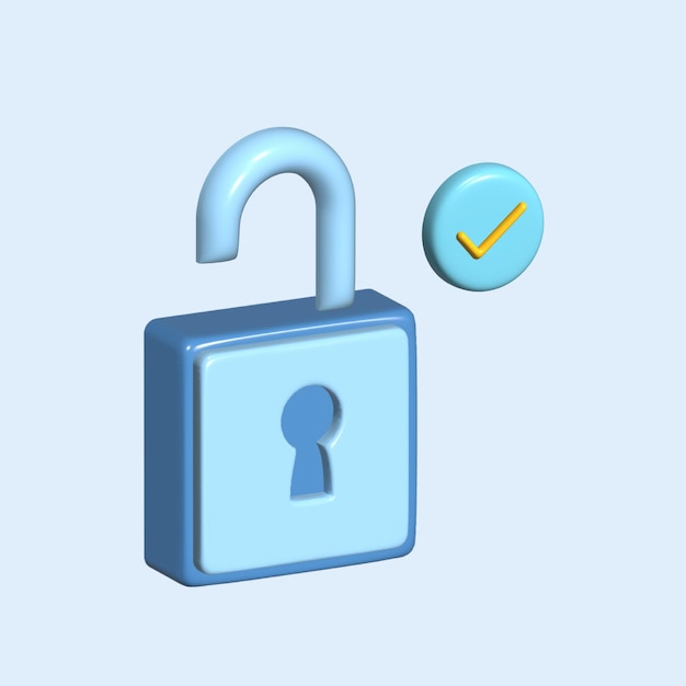 Concetto di sicurezza digitale Obgetto 3D realistico in stile cartone animato.