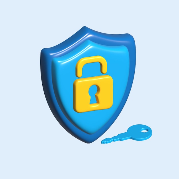 Concetto di sicurezza digitale Obgetto 3D realistico in stile cartone animato.