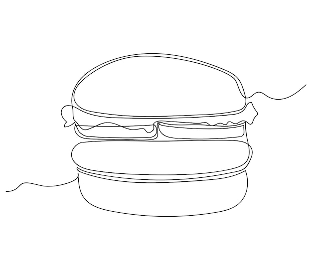 Concetto di simbolo di hamburger a linea continua Silhouette di hamburger di un ristorante fast food con panini