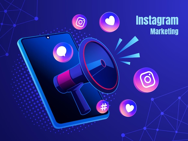 Concetto di social media di marketing digitale e megafono di Instagram