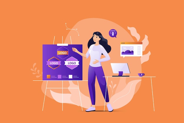 Concetto di studio di design con illustrazione vettoriale di scena di persone