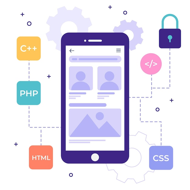 Concetto di sviluppo di app illustrato con linguaggi di programmazione