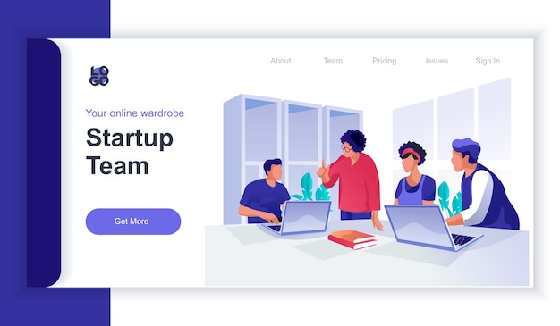 Concetto di team di avvio d banner web isometrico con dipendenti della scena delle persone che collaborano