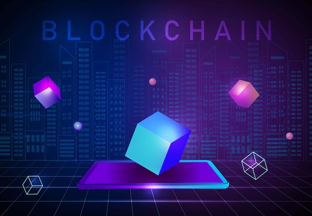 Concetto di tecnologia Blockchain, tecnologia futura che collega la criptovaluta digitale blockchain.