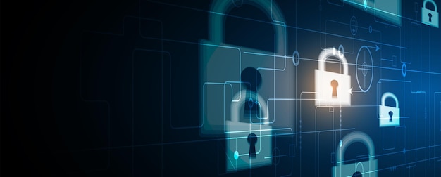concetto di tecnologia di sicurezza digitale su Internet per lo sfondo aziendale Blocco sulla scheda di circuito
