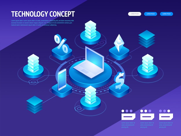 Concetto di tecnologia digitale isometrica