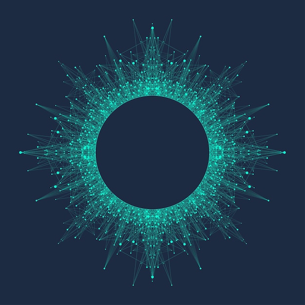 Concetto di tecnologia informatica quantistica. Intelligenza artificiale di apprendimento profondo. Visualizzazione di algoritmi di big data per affari, scienza, tecnologia. Le onde scorrono. Illustrazione vettoriale.