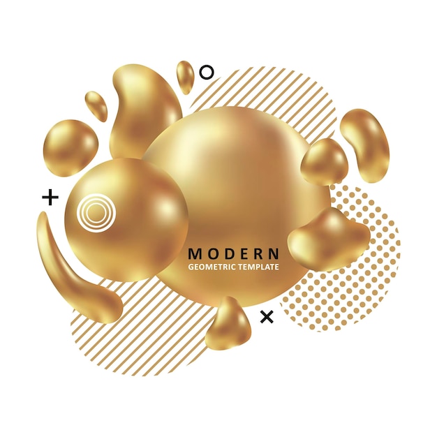 Concetto di tendenza dorata Mosaico ameba design Maglia vettoriale Moderno vettore liquido memphis
