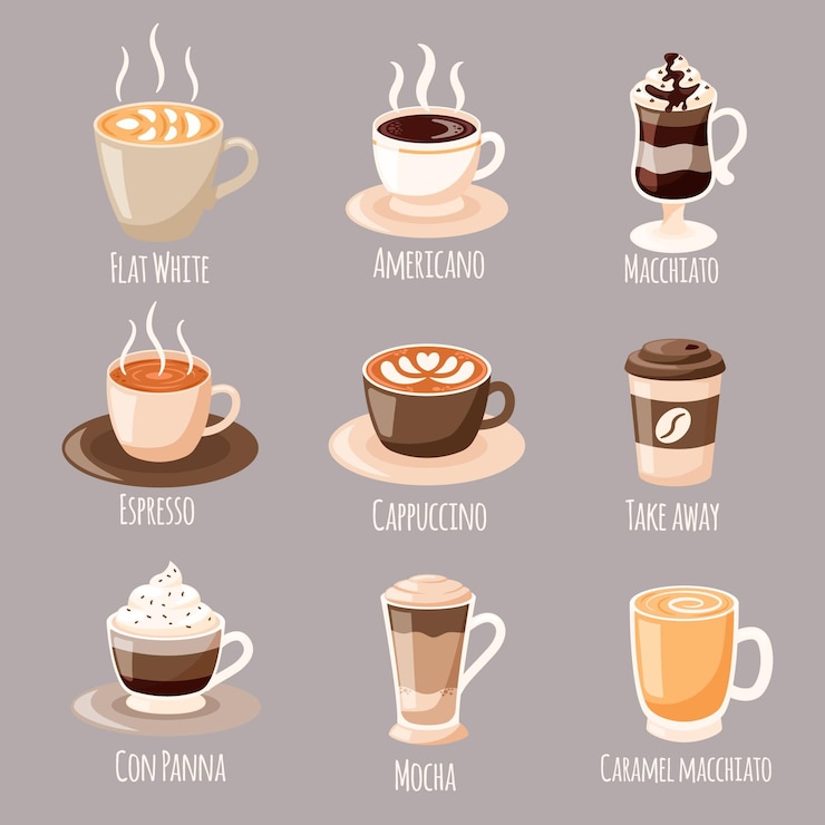 Vettore concetto di tipi di caffè