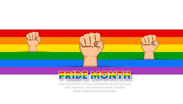 Concetto di vettore del mese dell'orgoglio LGBT. Bandiera arcobaleno di libertà con ombre isolate su sfondo bianco