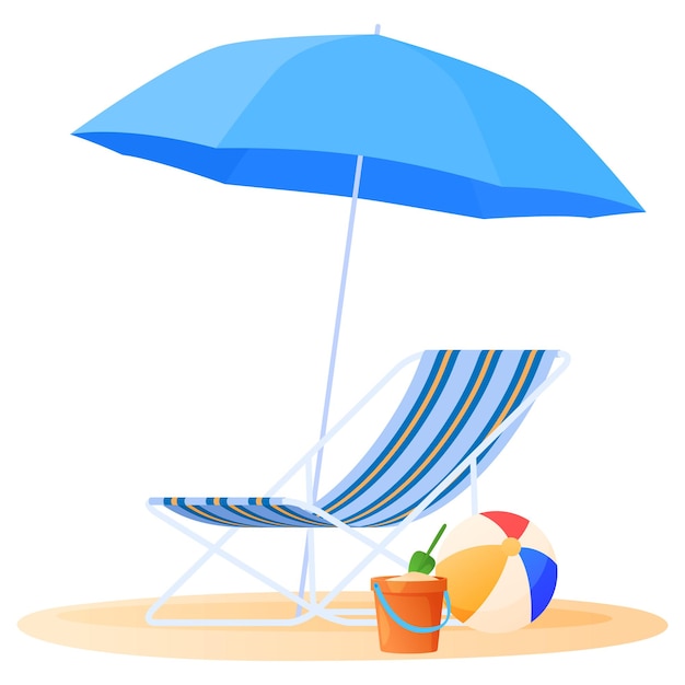 Concetto di viaggio e vacanza ombrellone e sedia rilassante sulla spiaggia
