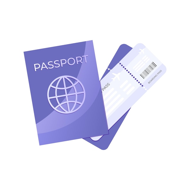 Concetto di viaggio, prenotazione aereo, vacanza e turismo con passaporto e biglietto aereo