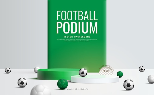 Concetto di visualizzazione del prodotto di calcio Podio a due gradini verde e bianco su sfondo verde