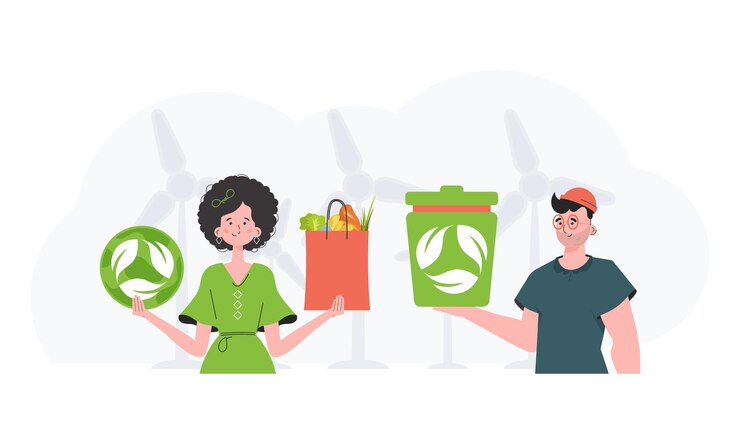 Vettore concetto ecologico persone che hanno a cuore l'ambiente illustrazione vettoriale delle tendenze della moda