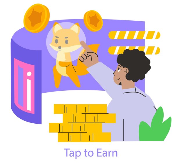 Concetto Gamefi un individuo interagisce con un asset digitale giocoso guadagnando ricompense in criptovaluta