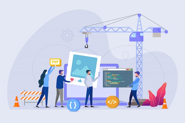 Concetto in costruzione dell'illustrazione di vettore della pagina del sito Web