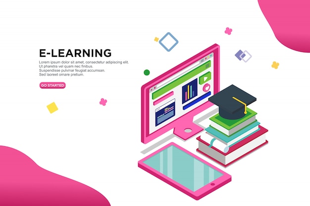 Concetto isometrico dell&#39;illustrazione di vettore di e-learning