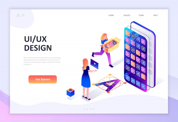 Concetto isometrico moderno design piatto di UX, UI Design
