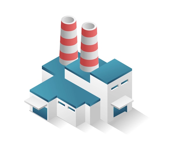 Concetto isometrico piatto illustrazione 3d edificio minimalista magazzino industriale e fabbrica