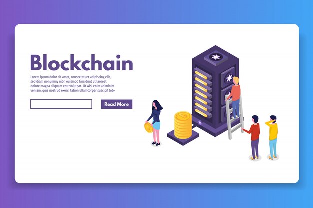 Concetto isometrico ultravioletto di mining Bitcoin farm. Illustrazione vettoriale