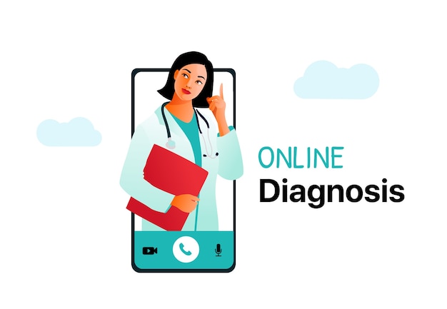Concetto medico di diagnosi online. Consultazione medica tramite Internet.