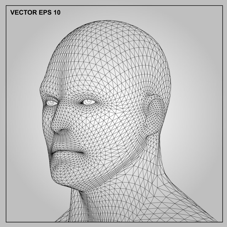 Vettore concetto o concettuale maschio umano wireframe 3d
