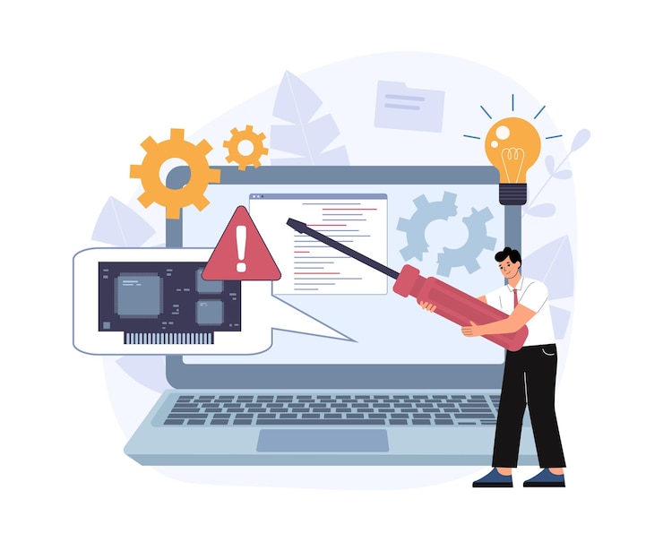 Vettore concetto per un servizio di riparazione computer illustrazione vettoriale