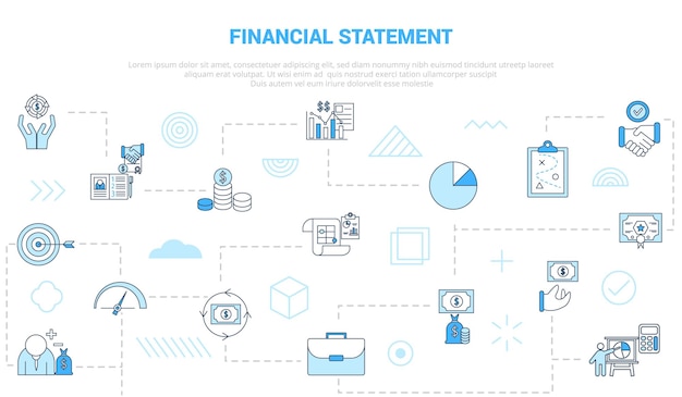 Concetto personale di affari di rendiconto finanziario con banner modello set di icone con illustrazione vettoriale in stile moderno di colore blu