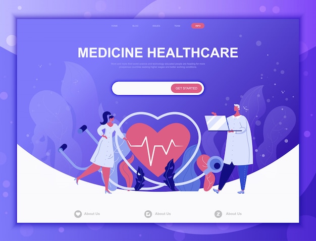 Concetto piano della medicina online, modello Web della pagina di destinazione