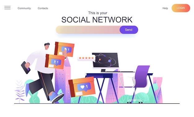 Concetto web di social network per landing page