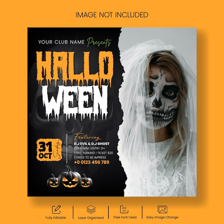 Vettore concorso di costumi per la festa di halloween, social media e post su instagram o modello di volantino o poster quadrato