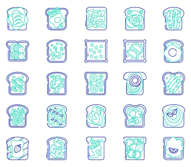 condimenti per toast, fette di pane Set di icone per condimenti per toast