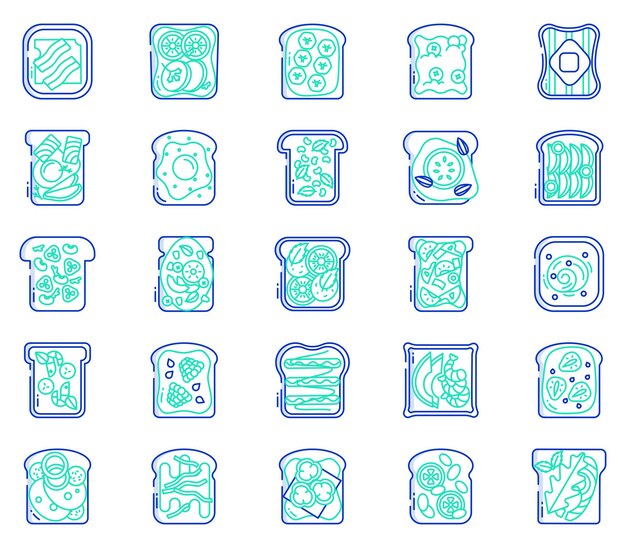 condimenti per toast, fette di pane Set di icone per condimenti per toast