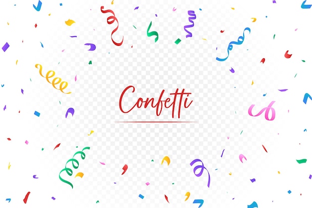 Confetti colorati e cornice a nastro con sfondo trasparente e elementi di festa Festa di compleanno