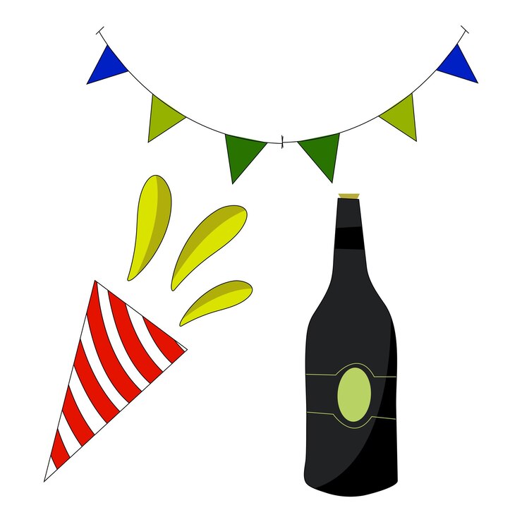 Vettore confetti e adesivi di birra per il nuovo anno