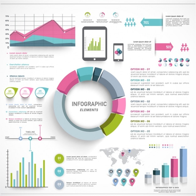 Confezione da utili grafici infographic con dettagli rosa