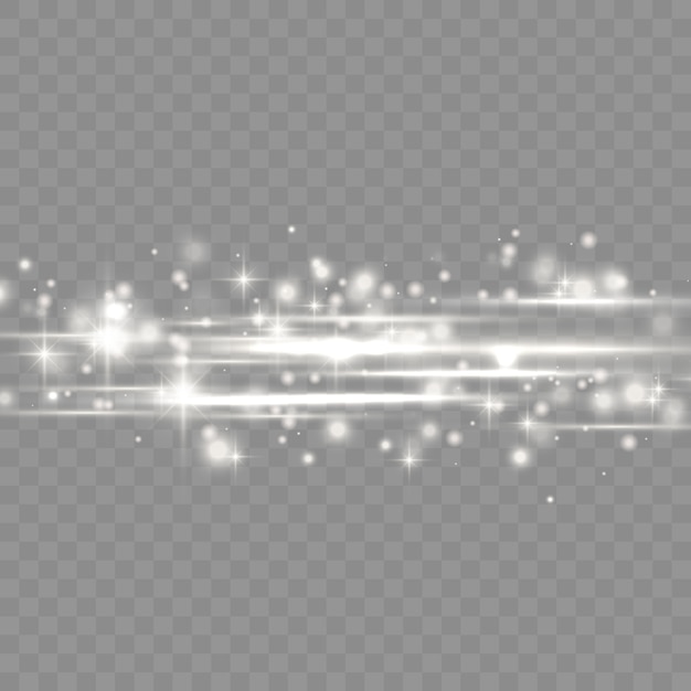Confezione di bagliori di lenti orizzontali bianche flash, raggi laser, raggi di luce orizzontali, bagliori di luce belli, bagliore linea bianca, bagliore oro brillante, illustrazione vettoriale
