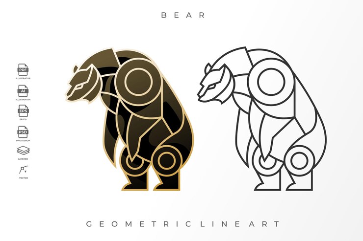 Vettore confezione di illustrazione del logo del tatuaggio dell'orso lineart